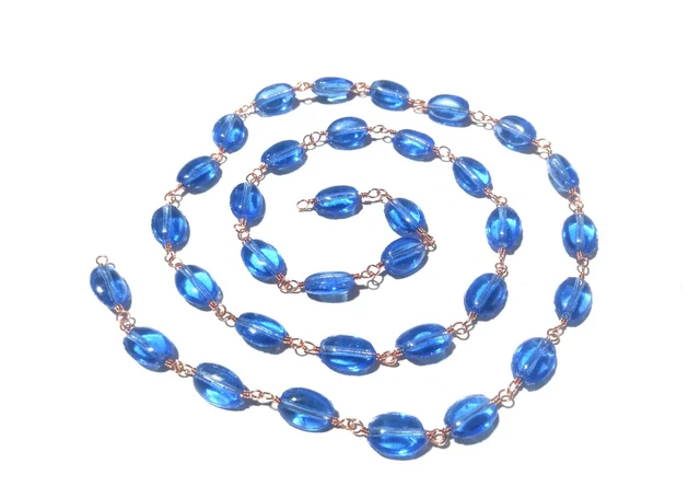 10 Feet Tanzanite Blue Quartz Oval 5x7mm Hydro Beads Rosary Chain Rose Gold Wire