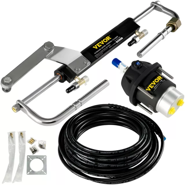 Hydraulic Outboard Steering System Kit 90HP Marine Cylinder Helm Tubing Boat