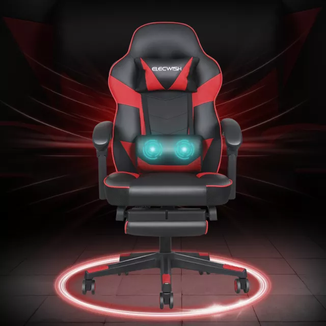 ELECWISH Computer Gaming Chair Ergonomic Office Executive Massage Recliner Red