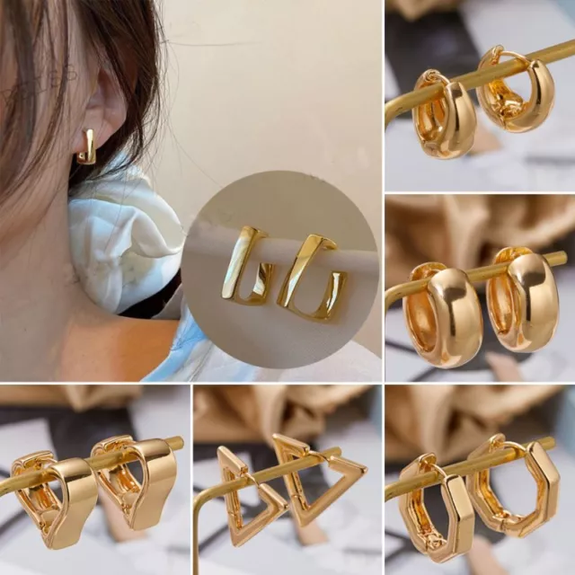 Fashion 18k Gold Hoop Earrings Stud Women's Chunky Geometrical Earrings Gift New 2