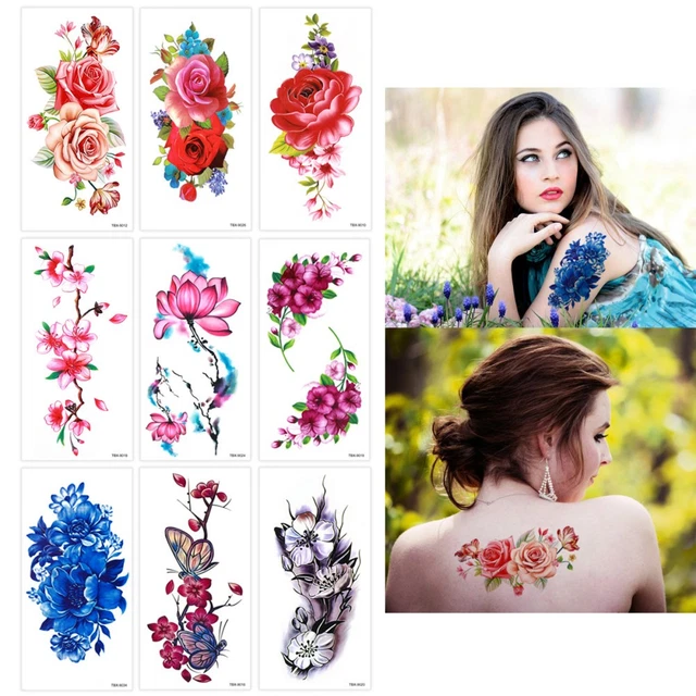 Tatouage Temporaire Imperméable Petite Taille - Motif Rose/fleur/feuille Noir - Neuf