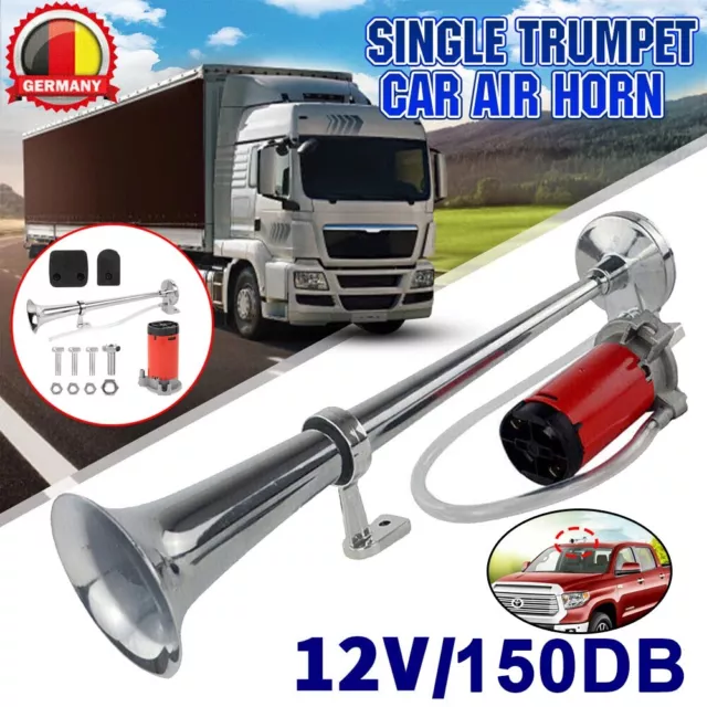 150DB 12V Fanfare Hupe Druckluft Horn Nebelhorn Chrom mit Kompressor für PKW LKW