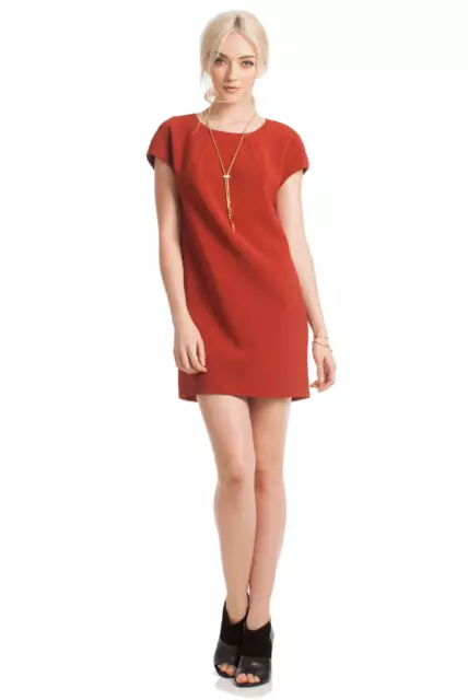 NWT- Trina Turk Jenisa Cap-Sleeve Crepe Shift Dress, Burnt Orange - Size 4