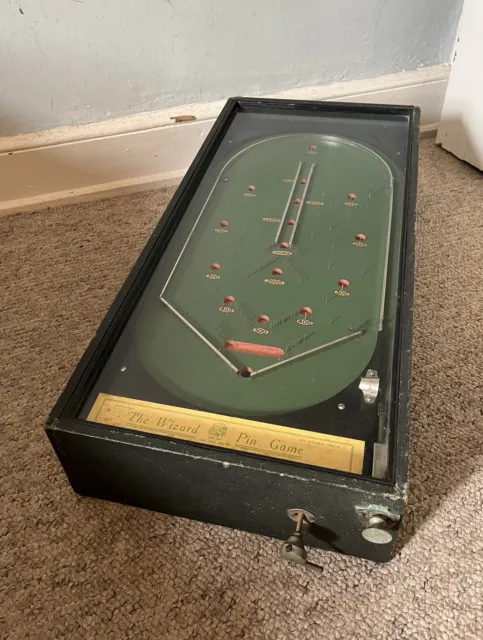 Antique Vintage The Wizard Pin Game Bagatelle Table Pub Arcade Machine Pinball