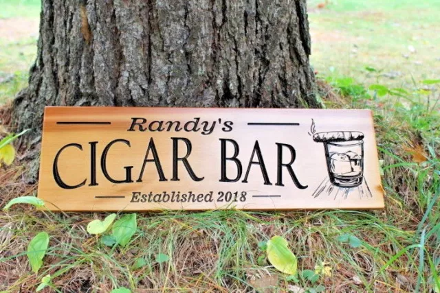 Cigar Bar Personalized Custom Carved Wood Sign Plaque Bar Signs Wooden cedar