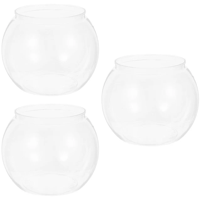 3 Pack Decorative Fish Tank Clear Plastic Bowl Vases Tabletop Office Betta