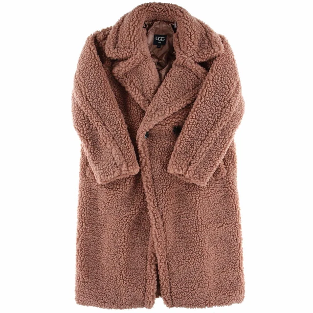UGG Gertrude Full Length Long Teddy Coat Double Breasted Firewood Womens M NEW