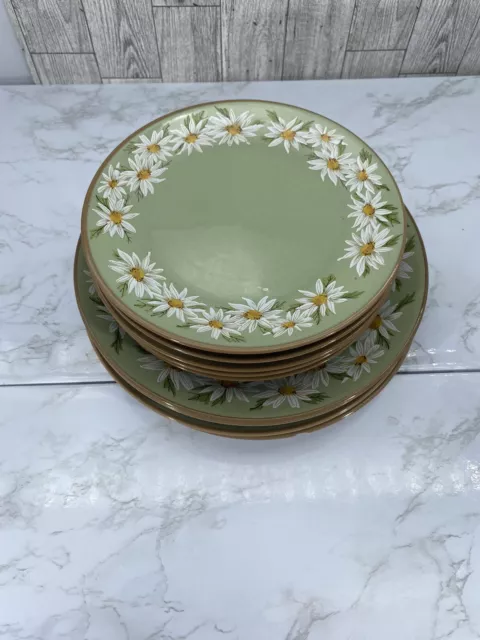 Taylor Smith & Taylor Lazy Daisy Vintage Green w/White Floral Design 9 Plates