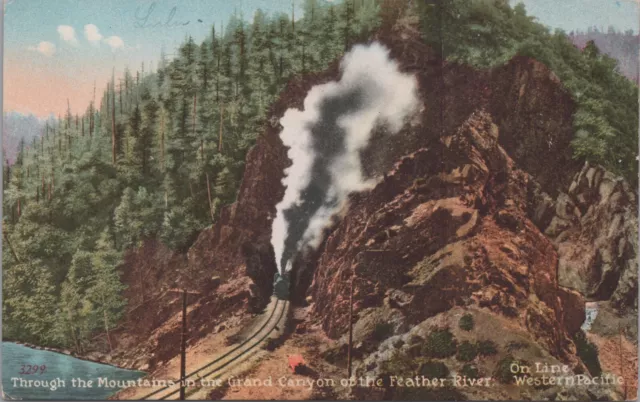 PC c1910s Train Smoke Through Mountains Grand Canyon Feather River UNP B2302