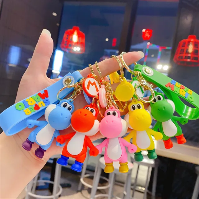 5 COLOR Super Mario Yoshi 3D Cartoon Keychains Cute PVC Pendants Keyrings Gift