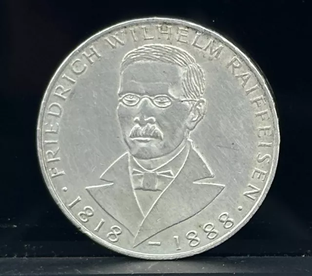 5 DM Silber Gedenkmünze Friedrich Wilhelm Raifeisen 1918-1988 1968 J