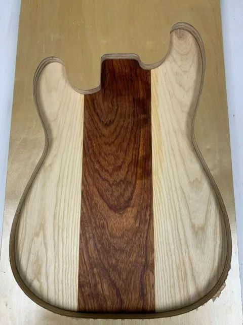 Ash & Curly Bubinga  Guitar Body Blank, 3 pcs Glued Solid Body, 21" x 14" x 2"
