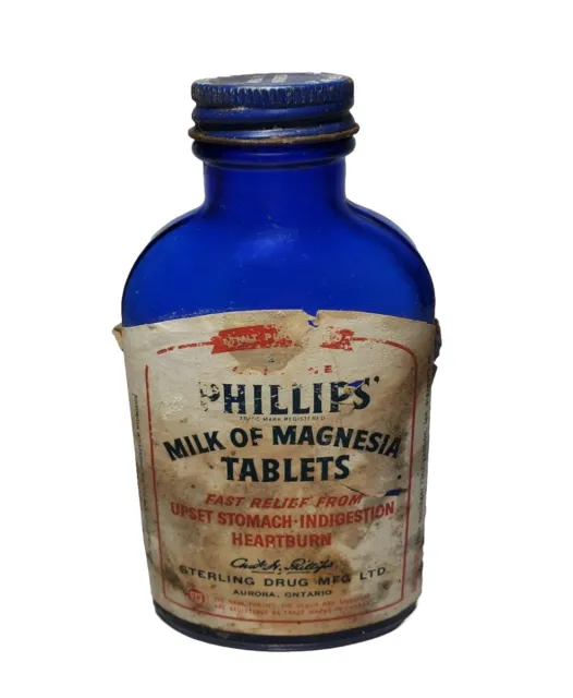 Phillips Milk Of Magnesia Tablets Bottle Vintage Cobalt Blue Canada