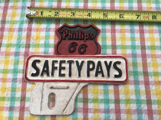 Cast Iron Phillips 66 License Plate Topper Mounted Plaque Sign