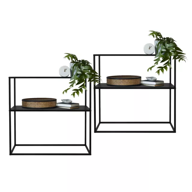 2x Estante estable para flores negro jardinera de metal soporte de macetas 80 cm