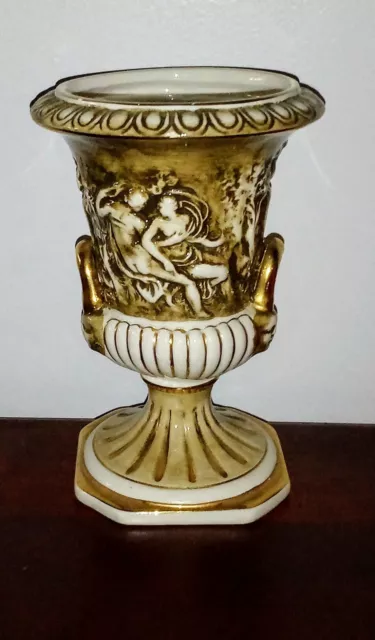 Vintage Capodimonte Small Urn - Hand Painted Porcelain Beautiful Rare Design EUC 3