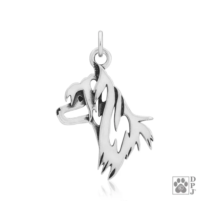 Chinese Crested Necklace, Head pendant - recycled .925 Sterling Silver