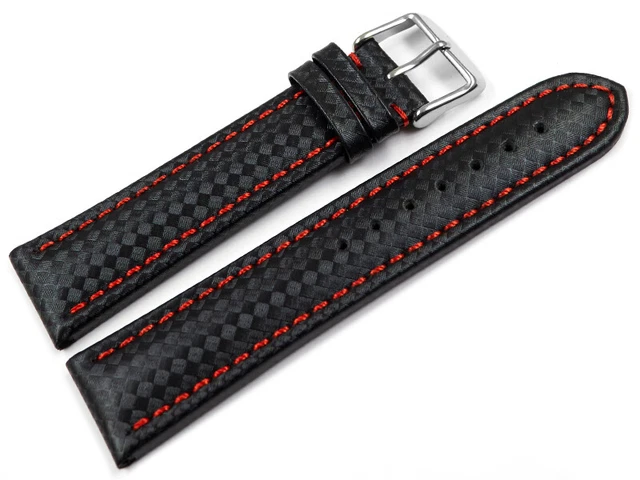 Bracelet De Montre En Cuir De Veau Grainé Noir - Couture Noire - Largeurs 18,20,22,24 Mm - Neuf Avec étiquettes - Watchband Berlin