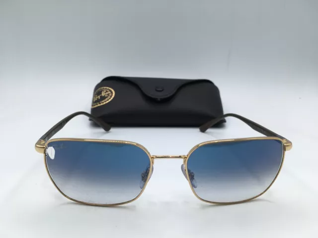 Ray Ban RB3684 Men's Gold Frame Blue Lens Rectangular Sunglasses 58MM