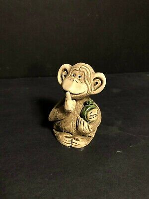 Rare Artesania Uruguay Rinconada Hand Carved Clay Figure Monkey Chimp W/ Scotch