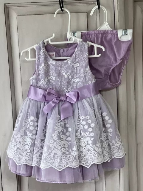 Bonnie Baby sleeveless lace dress bloomers girls 12 months lavender Easter