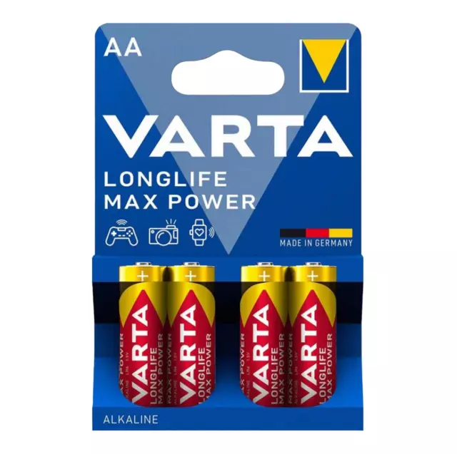 4 VARTA Longlife Max Puissance Aa LR6 Alcalin Batteries MN1500 1.5V Stilo 4BL