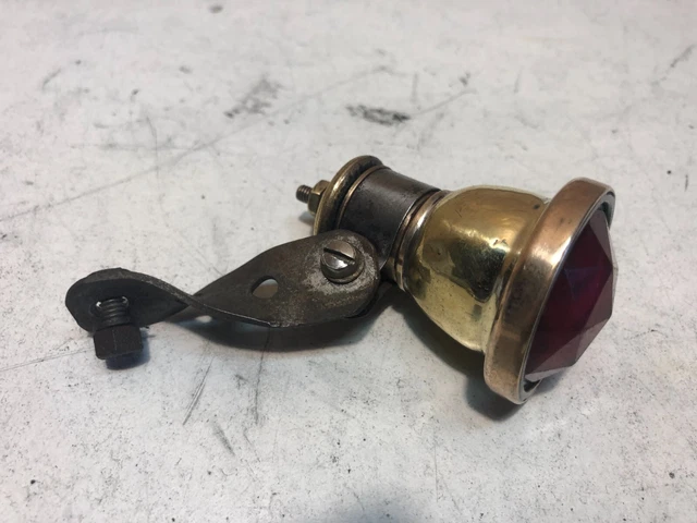 Feu Arrière Laiton Nickelé Pour Vélo Ancien - Verre D'époque - Cycles Vintage Old Bike