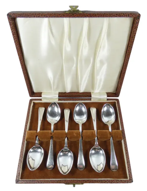 Antique Edwardian 1919 Boxed Set of 6 Sterling Silver Coffee Demitasse Spoons CB