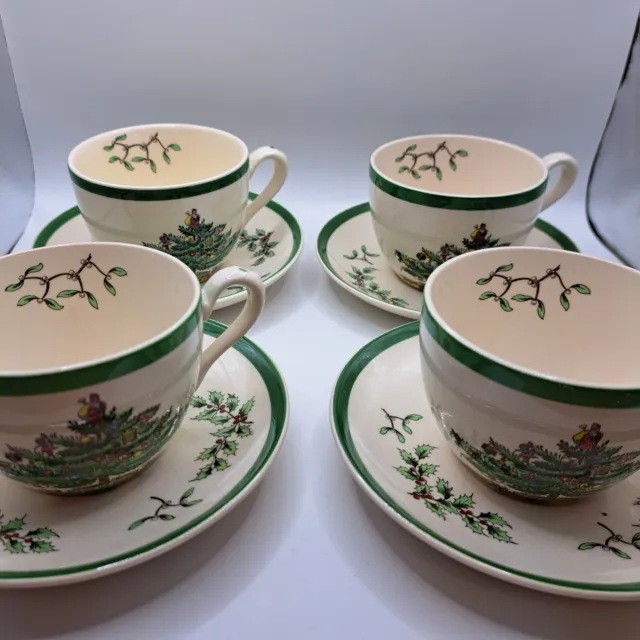 spode christmas tree plates tea cup and saucer set of 4