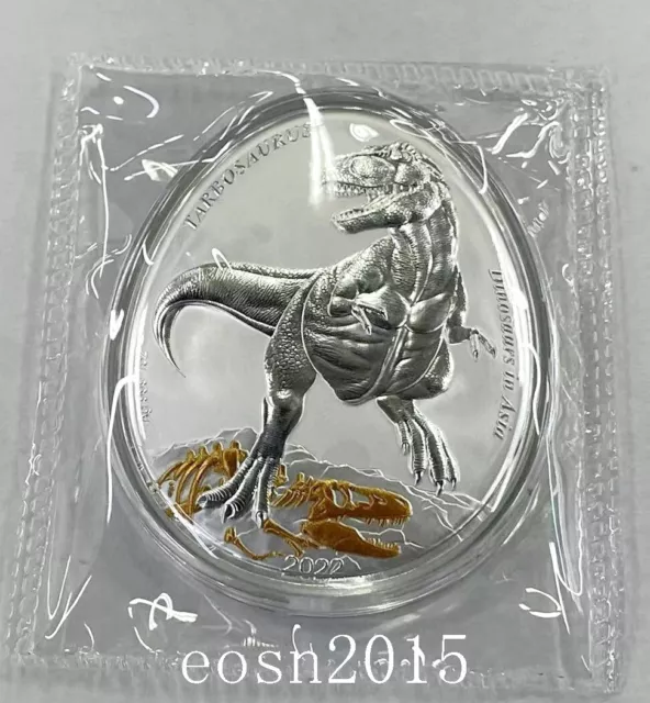 Samoa 2022 2Dollars 1oz Dinosaurs in Asia -3 Tarbosaurus Curved silver coin