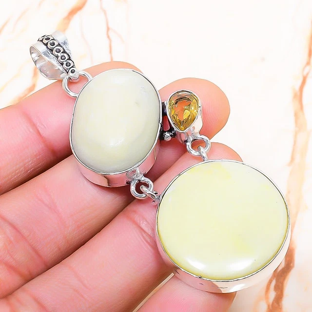 Swiss Green Opal, Citrine Gemstone Handmade Gift Jewelry Pendant 2.76" P304