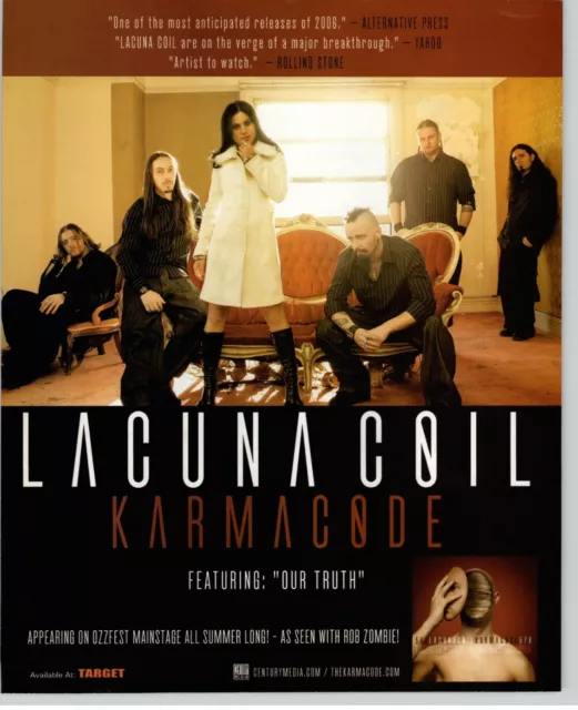 2007 Lacuna Coil Karmacode Album Release Vintage Print Ad  Band Photo Poster