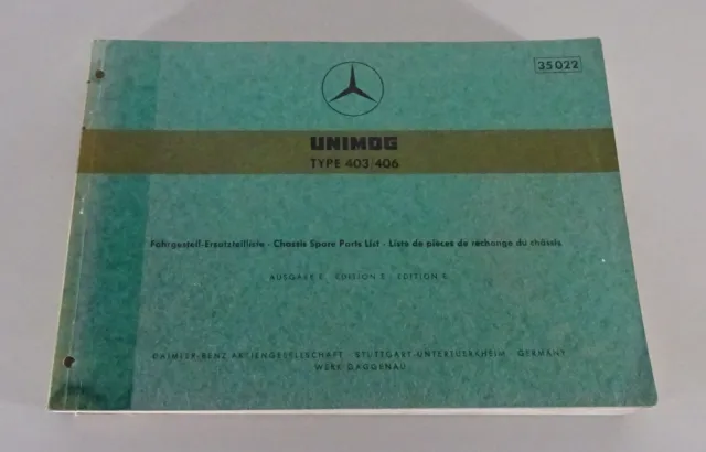 Catalogue des Pièces Mercedes Benz Unimog Type 403/406 Châssis Support 08/1972