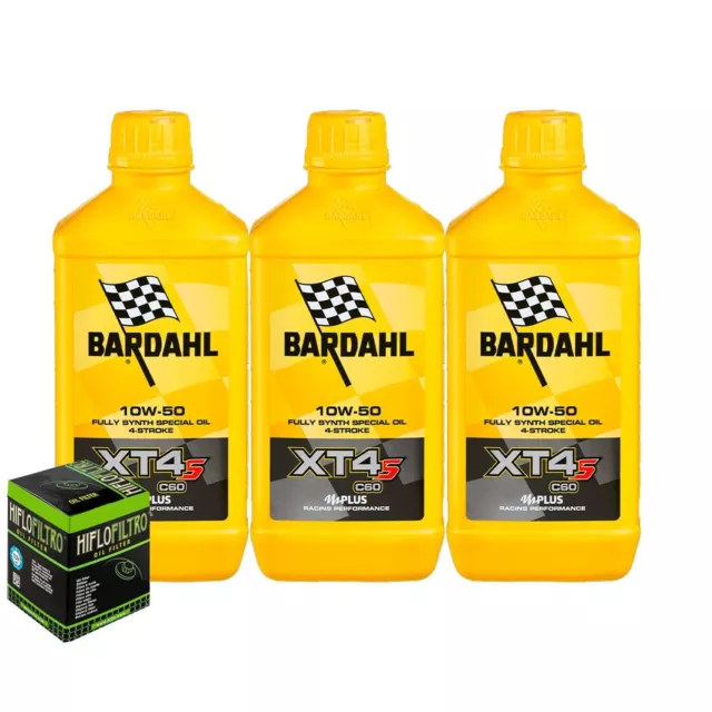 Kit 3 Litri Bardhal XT4-S C60 10W50 Olio Moto 4T Racing Sintetico + Filtro HIFLO