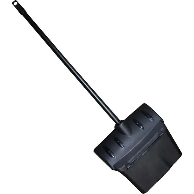 Pivoting Plastic Lobby Dust Pan with Plastic Handle with Cover 38" Length Black