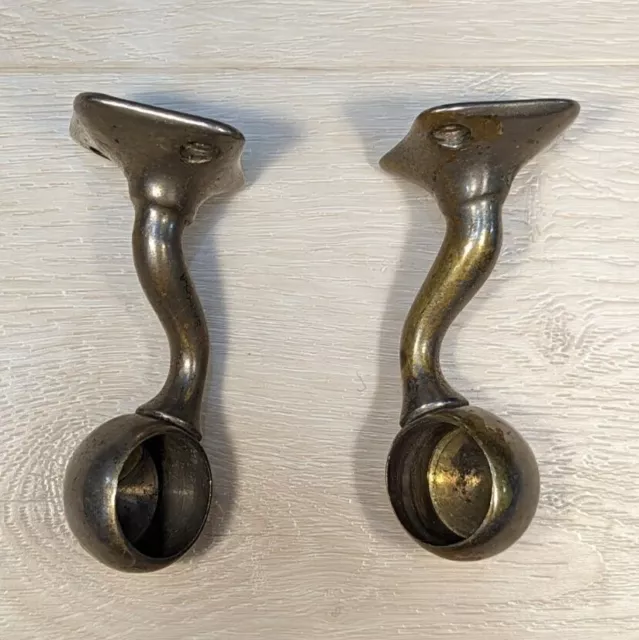 Antique Victorian San-O-La Nickel Plated Brass Glass Towel Rod Brackets (Pair)
