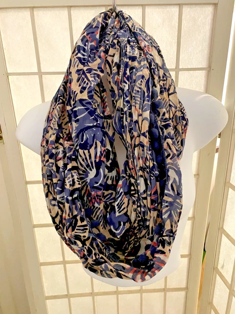 Ann Taylor LOFT Infinity Scarf Floral Print Colorful Lightweight with Tassels