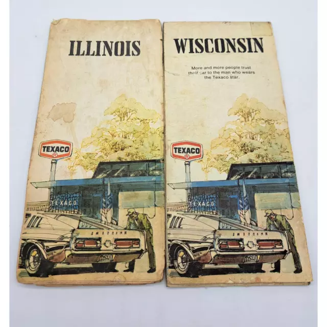 Vintage Texaco Gas Station State Map 1970s Illinois Wisconsin Lot of 2