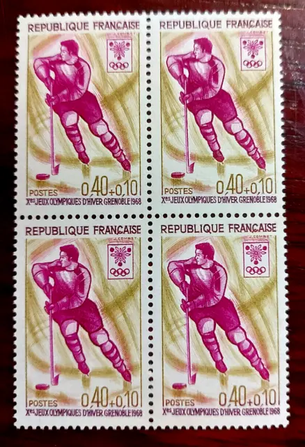France bloc de 4 timbres  neuf** YV N°  1544 JO de Grenoble Hokey