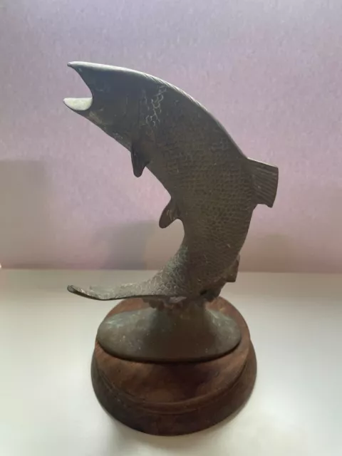 Early Victorian bronze "leaping salmon" statue rising fish