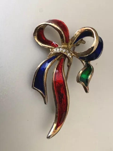 Stunning French Designer Brooch - Red, Green and Blue Enamel - Knot 2.5"