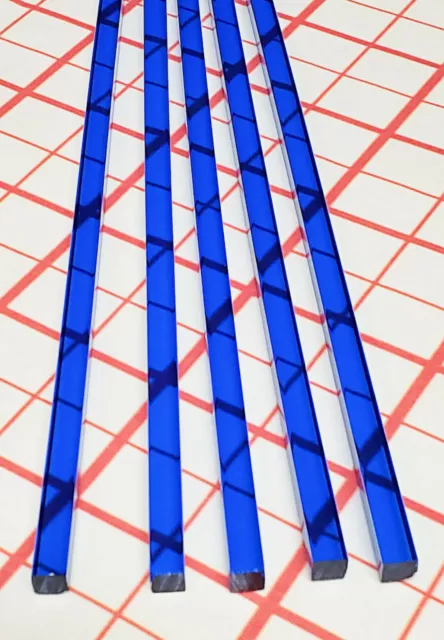 5 PC 1/4” x 1/4" x 12” INCH LONG SQUARE CLEAR BLUE ACRYLIC TRANSLUCENT ROD .25"