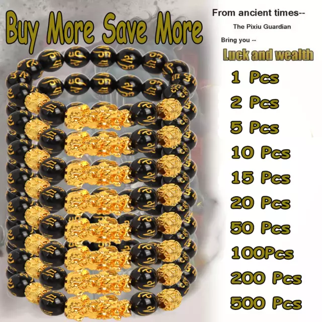 Feng Shui Black Obsidian Alloy Wealth Golden Pixiu Bracelet Lucky Jewelry Lot US