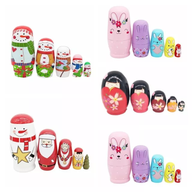 5Pcs/set Cute Animal Nesting Stacking Wooden Dolls Matryoshka Cartoon Animal Toy