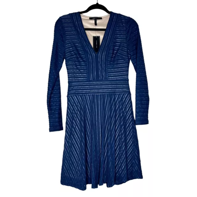 NWT BCBGMAXAZRIA Womans size XS Midnight Blue Tonal - Striped Fit & Flare Dress