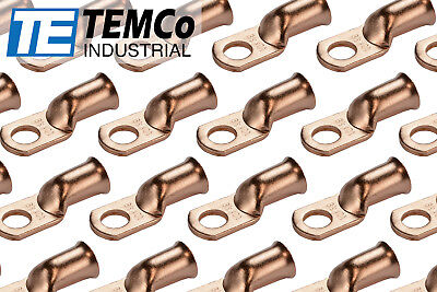 100 Lot 1/0 3/8" Hole Ring Terminal Lug Bare Copper Uninsulated AWG Gauge