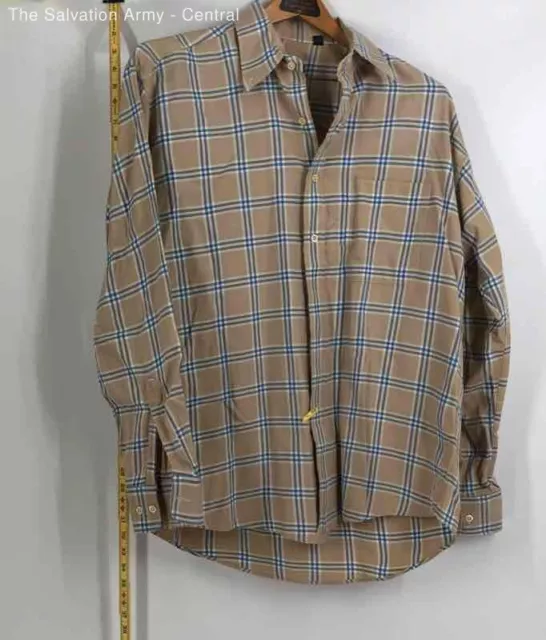 Burberry London Mens Tan Blue Check Long Sleeve Button-Up Shirt Size Large COA