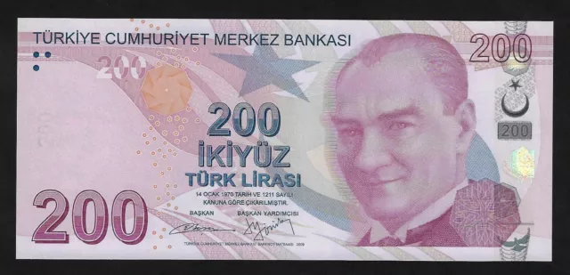 TURKEY  200 LIRA  2009 P -227b  UNC