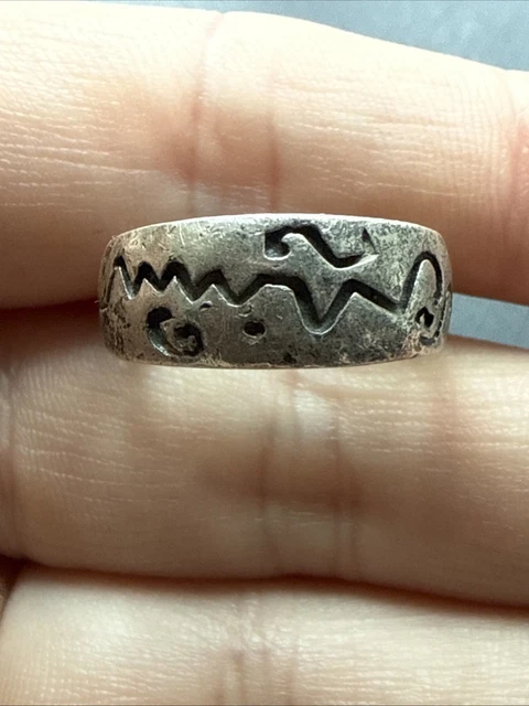 Bague Ancienne En Argent Massif 925 – Jonc Alliance Anneau Créateur Avec Perle