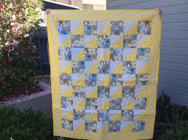 Handmade patchwork quilt.Kids/baby quilt.  Cute koalas in lemon (#190)